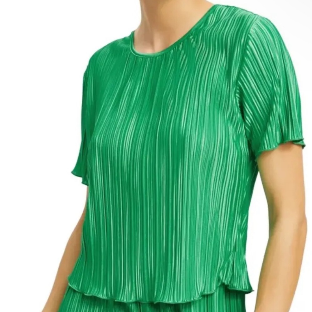 Good American Green Plissé Blouse Size 1/2 (Small/Medium)